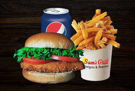 Breaded Chicken Burger, Fries & Pop (Halal)